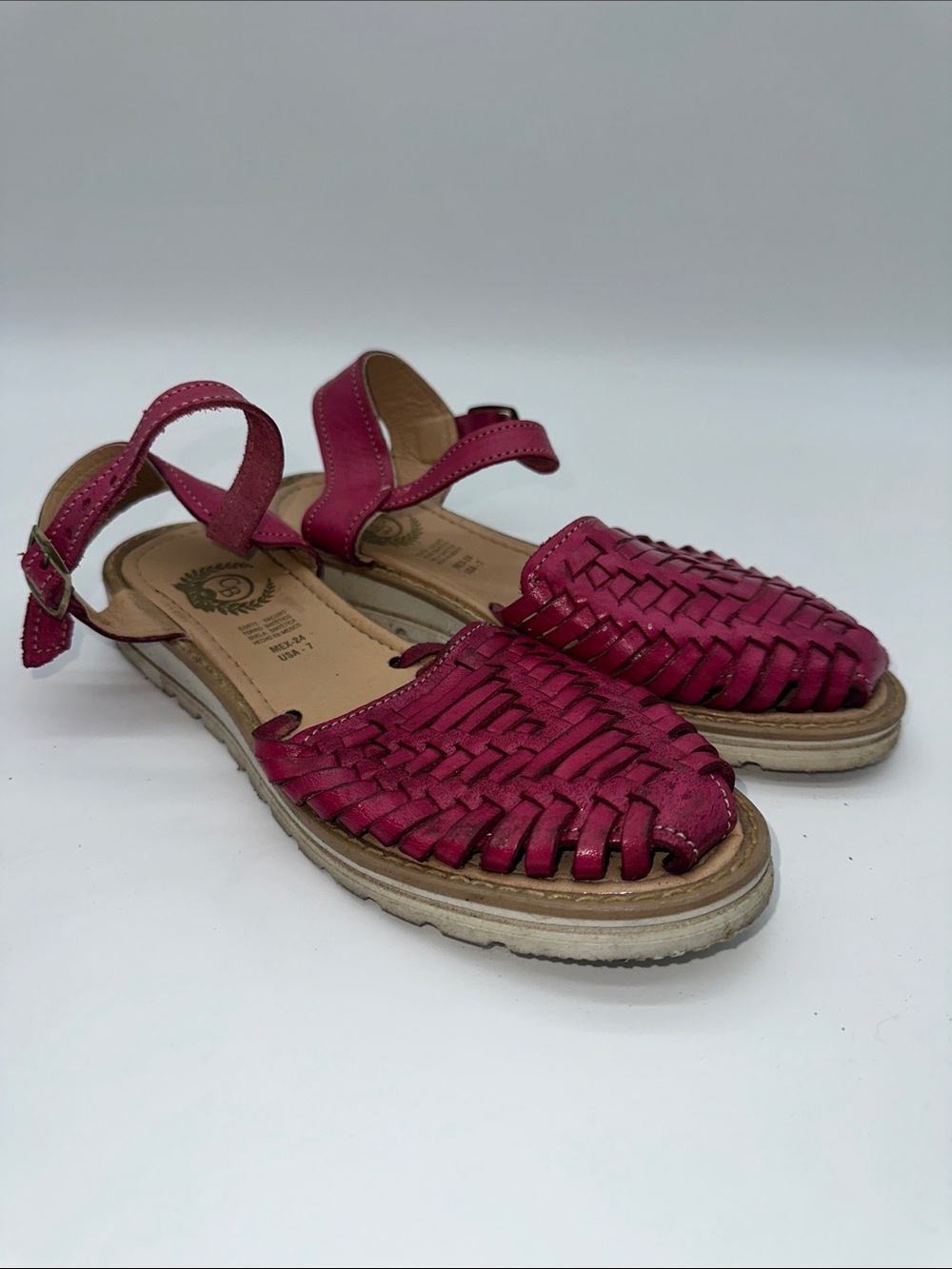 Women’s Fuchsia Woven Leather Ankle Strap Huarrache Sandals